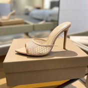 GIANVITO ROSSI 26S HEELED SANDALS 105 MM IN NUDE MESH FABRIC AND CALFSKIN