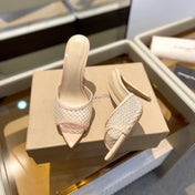 GIANVITO ROSSI 26S HEELED SANDALS 105 MM IN NUDE MESH FABRIC AND CALFSKIN
