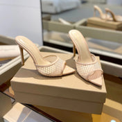 GIANVITO ROSSI 26S HEELED SANDALS 105 MM IN NUDE MESH FABRIC AND CALFSKIN