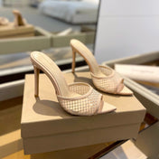 GIANVITO ROSSI 26S HEELED SANDALS 105 MM IN NUDE MESH FABRIC AND CALFSKIN