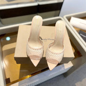 GIANVITO ROSSI 26S HEELED SANDALS 105 MM IN NUDE MESH FABRIC AND CALFSKIN
