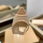 GIANVITO ROSSI 26S HEELED SANDALS 105 MM IN NUDE MESH FABRIC AND CALFSKIN