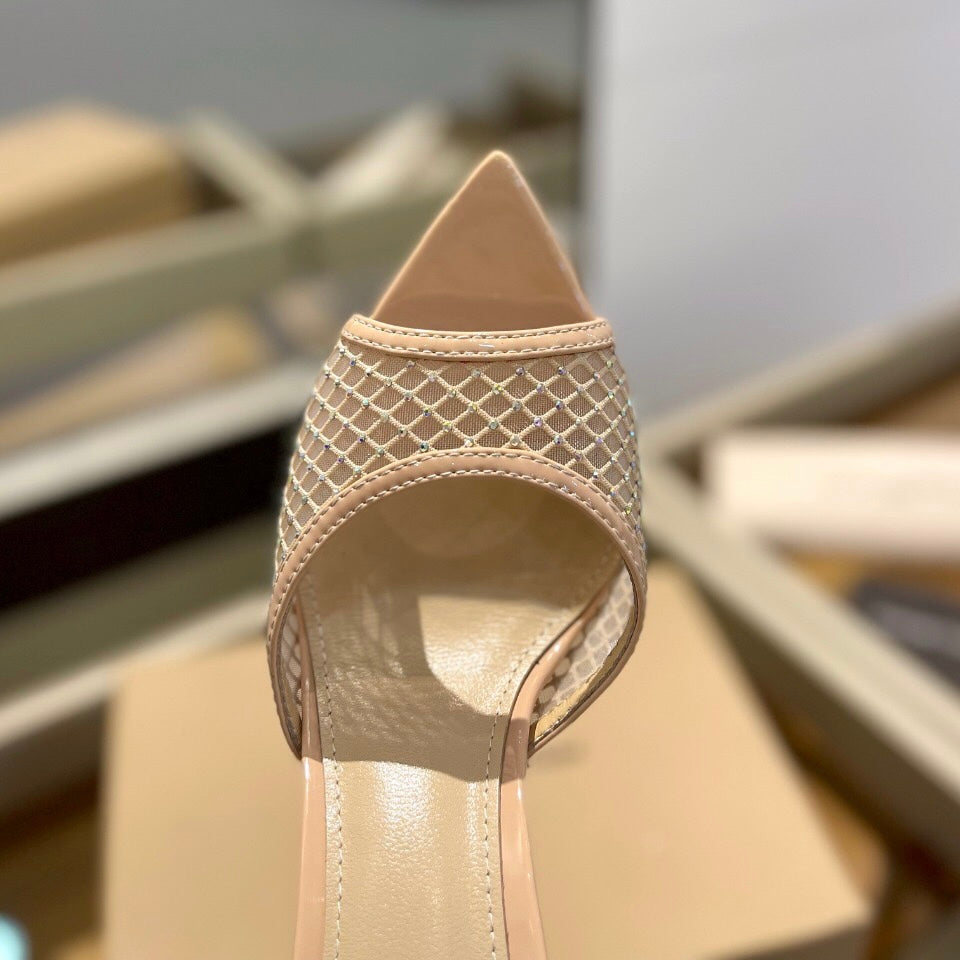 GIANVITO ROSSI 26S HEELED SANDALS 105 MM IN NUDE MESH FABRIC AND CALFSKIN