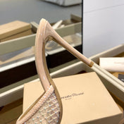 GIANVITO ROSSI 26S HEELED SANDALS 105 MM IN NUDE MESH FABRIC AND CALFSKIN