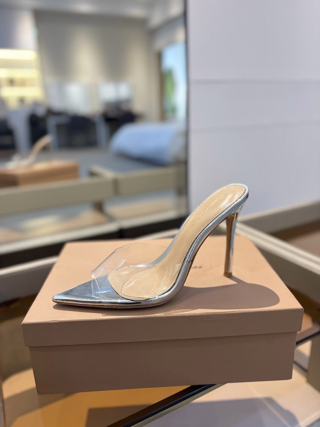 GIANVITO ROSSI 26S HEELED SANDALS 105 MM IN SILVER CALFSKIN