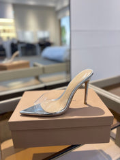 GIANVITO ROSSI 26S HEELED SANDALS 105 MM IN SILVER CALFSKIN