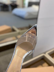 GIANVITO ROSSI 26S HEELED SANDALS 105 MM IN SILVER CALFSKIN