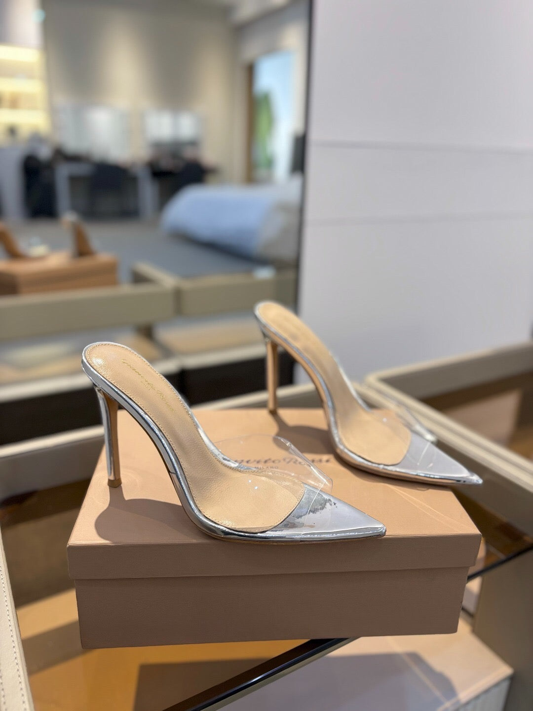 GIANVITO ROSSI 26S HEELED SANDALS 105 MM IN SILVER CALFSKIN