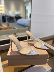 GIANVITO ROSSI 26S HEELED SANDALS 105 MM IN SILVER CALFSKIN