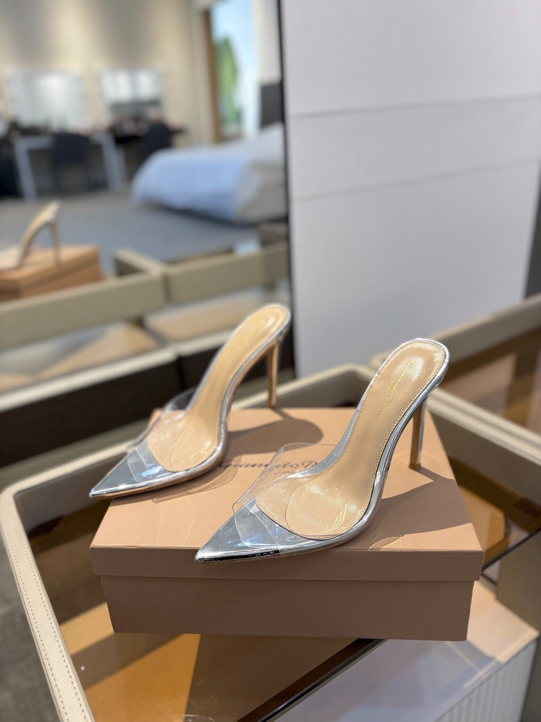 GIANVITO ROSSI 26S HEELED SANDALS 105 MM IN SILVER CALFSKIN