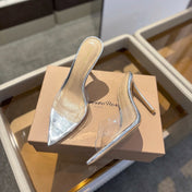 GIANVITO ROSSI 26S HEELED SANDALS 105 MM IN SILVER CALFSKIN