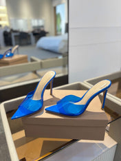 GIANVITO ROSSI 26S HEELED SANDALS 105 MM IN BLUE CALFSKIN