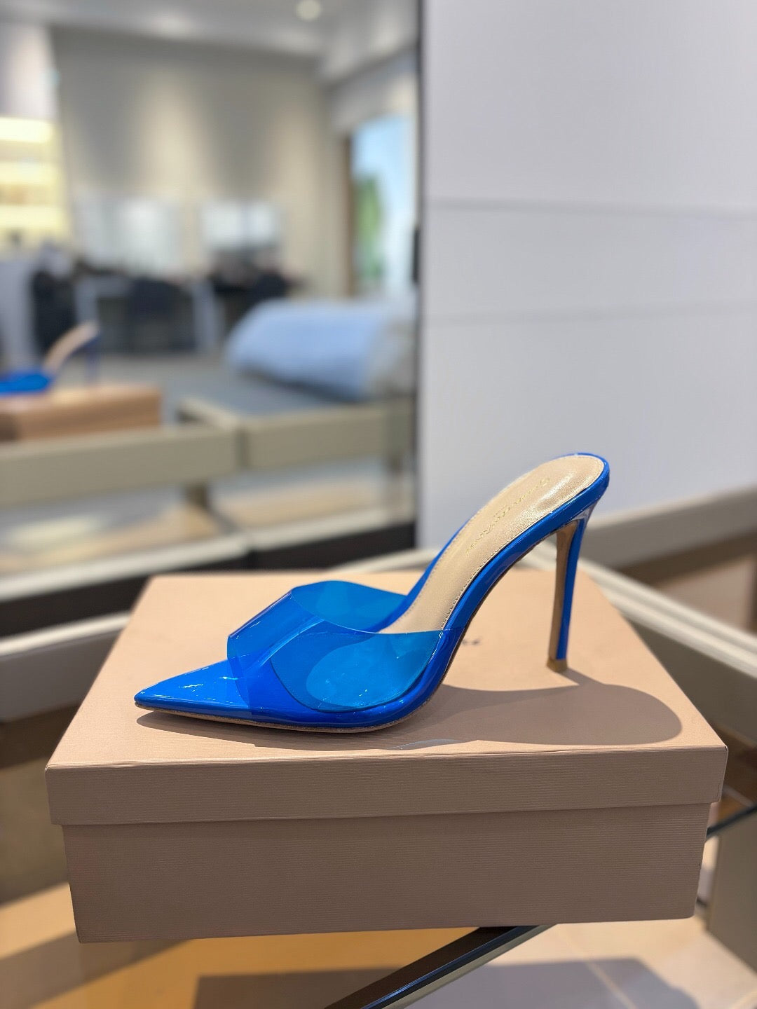 GIANVITO ROSSI 26S HEELED SANDALS 105 MM IN BLUE CALFSKIN