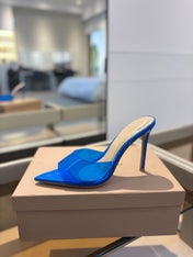 GIANVITO ROSSI 26S HEELED SANDALS 105 MM IN BLUE CALFSKIN