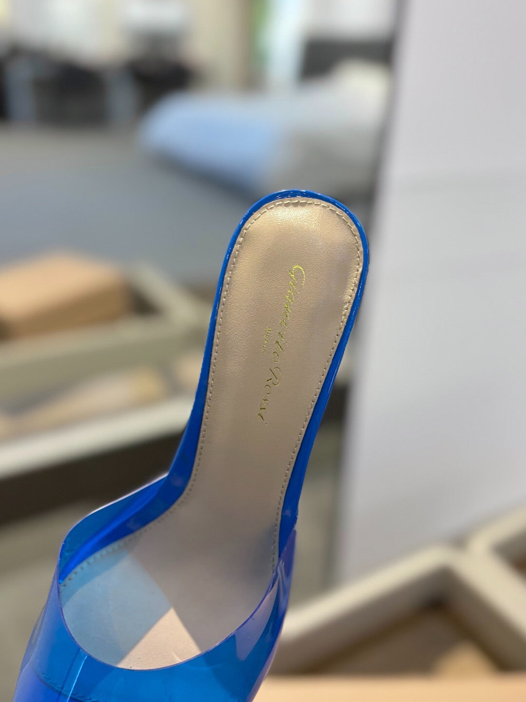 GIANVITO ROSSI 26S HEELED SANDALS 105 MM IN BLUE CALFSKIN