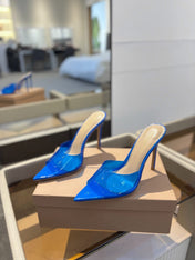 GIANVITO ROSSI 26S HEELED SANDALS 105 MM IN BLUE CALFSKIN