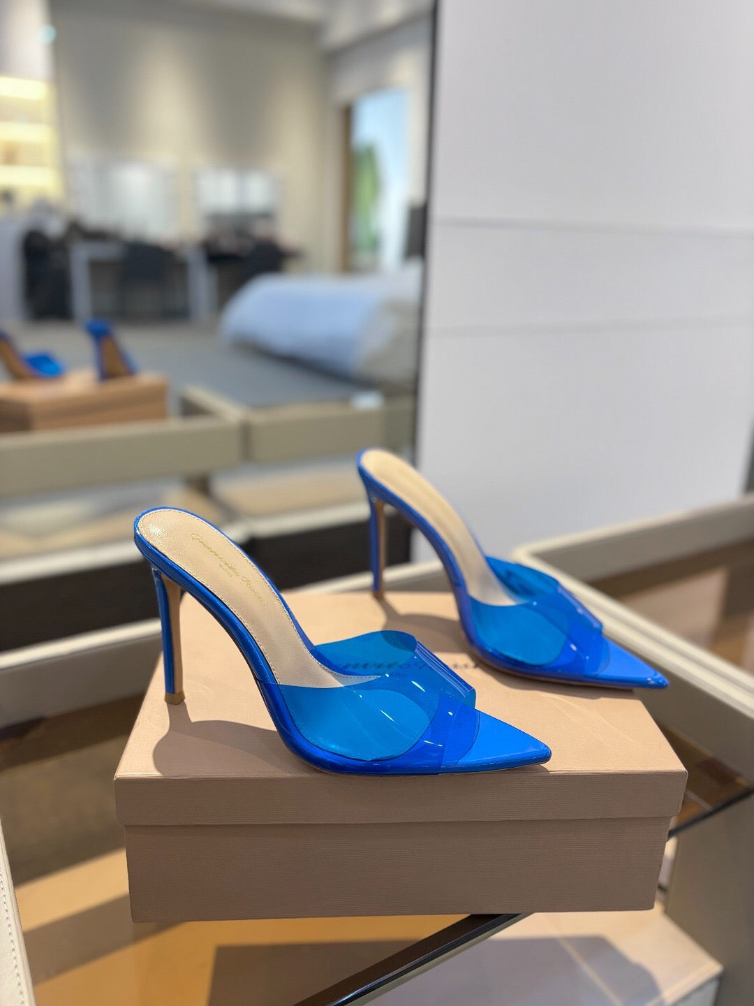 GIANVITO ROSSI 26S HEELED SANDALS 105 MM IN BLUE CALFSKIN