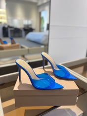 GIANVITO ROSSI 26S HEELED SANDALS 105 MM IN BLUE CALFSKIN