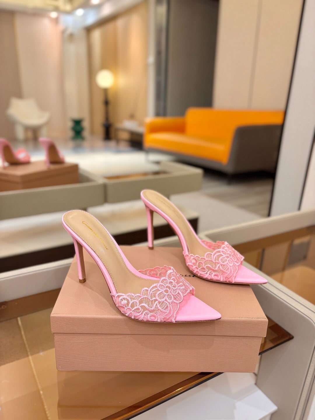 GIANVITO ROSSI 26S HEELED SANDALS 105 MM IN LIGHT PINK LACE AND LAMBSKIN