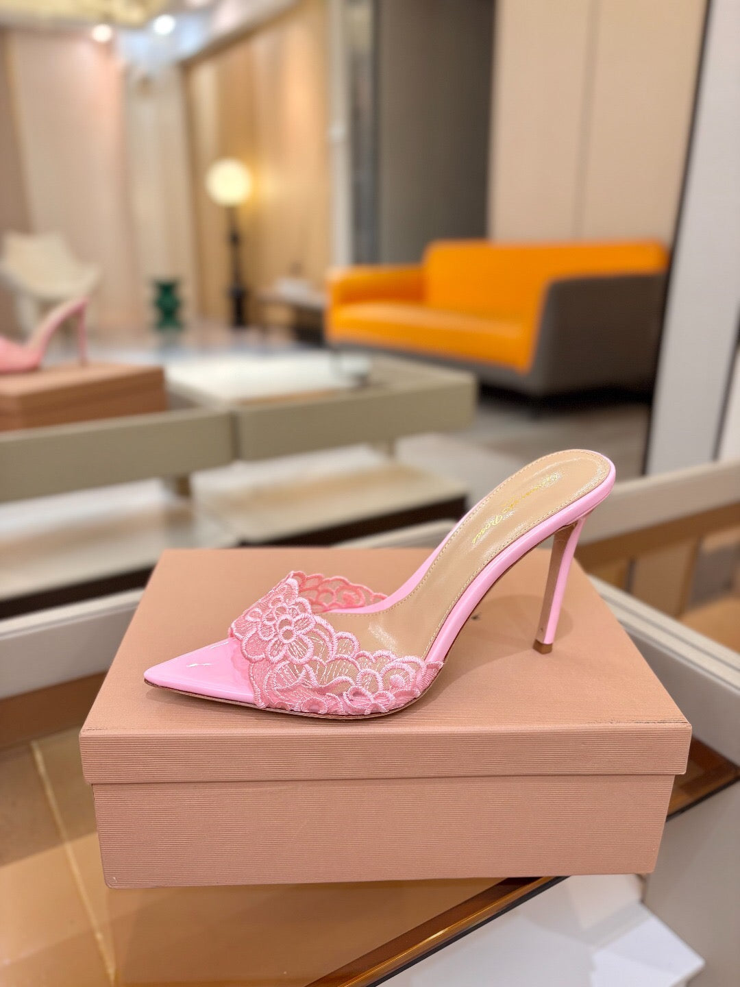 GIANVITO ROSSI 26S HEELED SANDALS 105 MM IN LIGHT PINK LACE AND LAMBSKIN