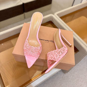 GIANVITO ROSSI 26S HEELED SANDALS 105 MM IN LIGHT PINK LACE AND LAMBSKIN