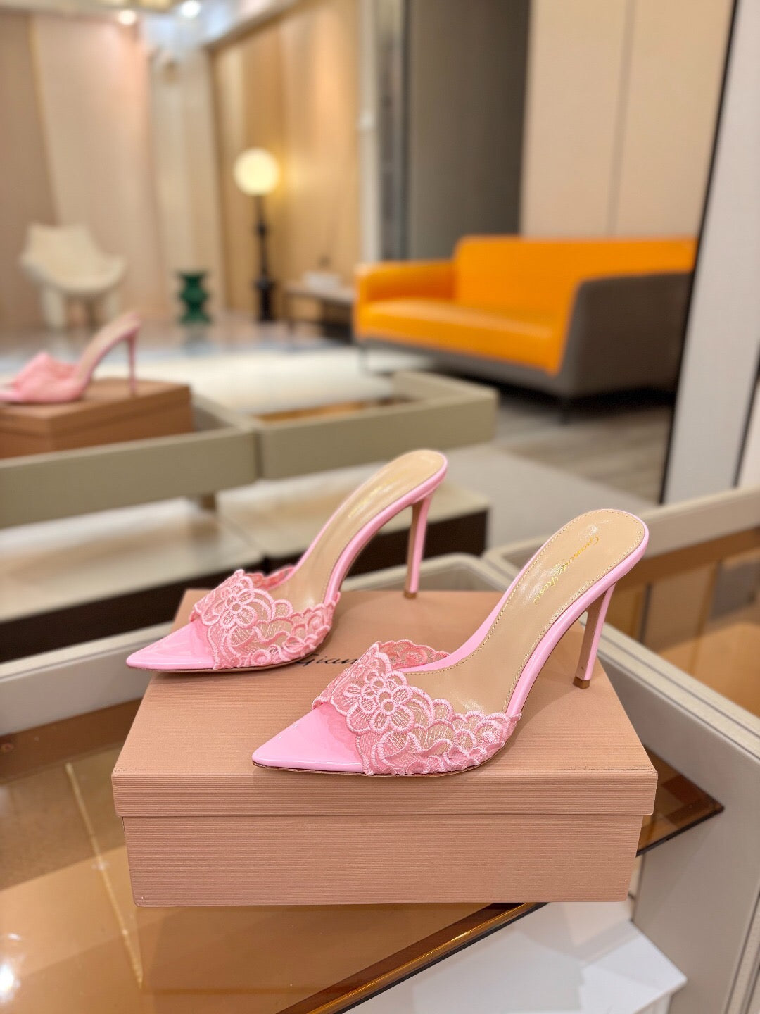 GIANVITO ROSSI 26S HEELED SANDALS 105 MM IN LIGHT PINK LACE AND LAMBSKIN