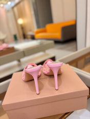 GIANVITO ROSSI 26S HEELED SANDALS 105 MM IN LIGHT PINK LACE AND LAMBSKIN