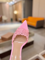 GIANVITO ROSSI 26S HEELED SANDALS 105 MM IN LIGHT PINK LACE AND LAMBSKIN