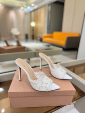 GIANVITO ROSSI 26S HEELED SANDALS 105 MM IN WHITE SUEDE AND LACE