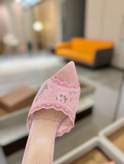 GIANVITO ROSSI 26S HEELED SANDALS 105 MM IN LIGHT PINK SUEDE AND LACE