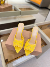 GIANVITO ROSSI 26S HEELED SANDALS 105 MM IN DARK YELLOW SUEDE AND LACE