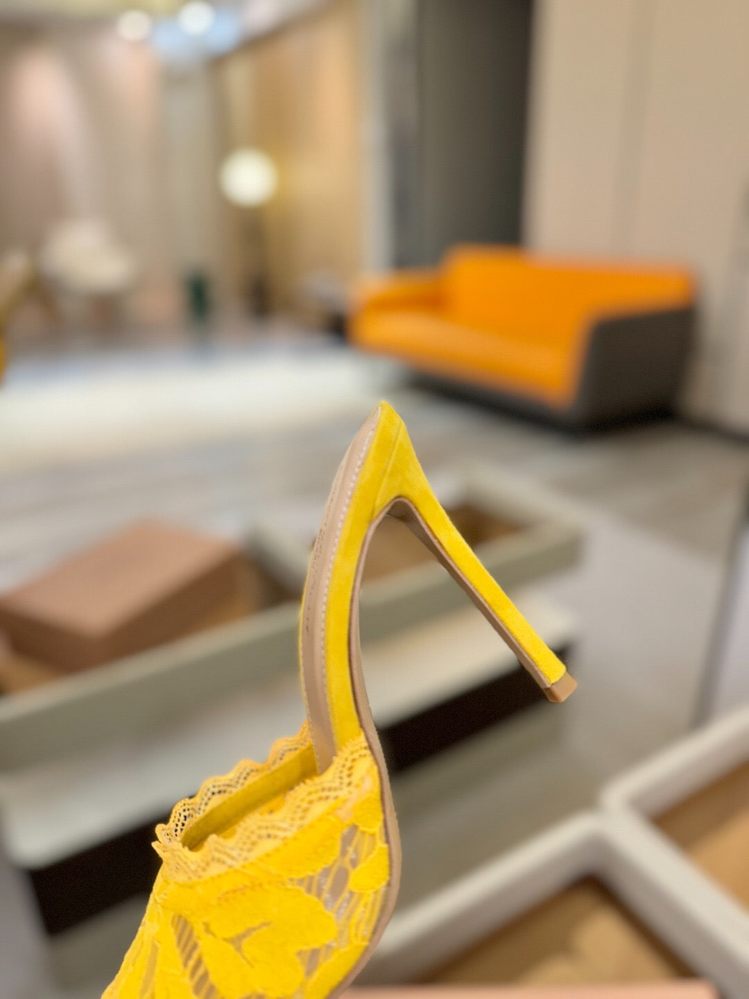 GIANVITO ROSSI 26S HEELED SANDALS 105 MM IN DARK YELLOW SUEDE AND LACE