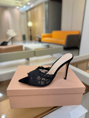 GIANVITO ROSSI 26S HEELED SANDALS 105 MM IN BLACK SUEDE AND LACE