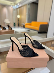 GIANVITO ROSSI 26S HEELED SANDALS 105 MM IN BLACK SUEDE AND LACE
