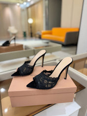 GIANVITO ROSSI 26S HEELED SANDALS 105 MM IN BLACK SUEDE AND LACE
