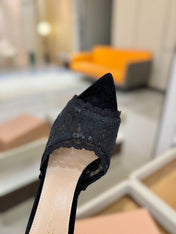 GIANVITO ROSSI 26S HEELED SANDALS 105 MM IN BLACK SUEDE AND LACE