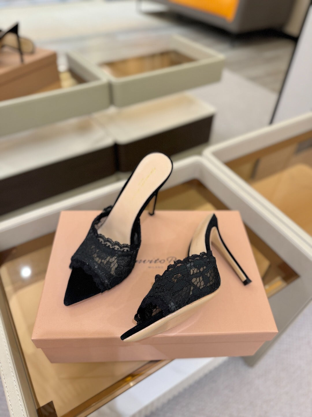 GIANVITO ROSSI 26S HEELED SANDALS 105 MM IN BLACK SUEDE AND LACE