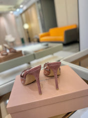 GIANVITO ROSSI 26S HEELED SANDALS 105 MM IN PINKISH BROWN SUEDE AND LACE