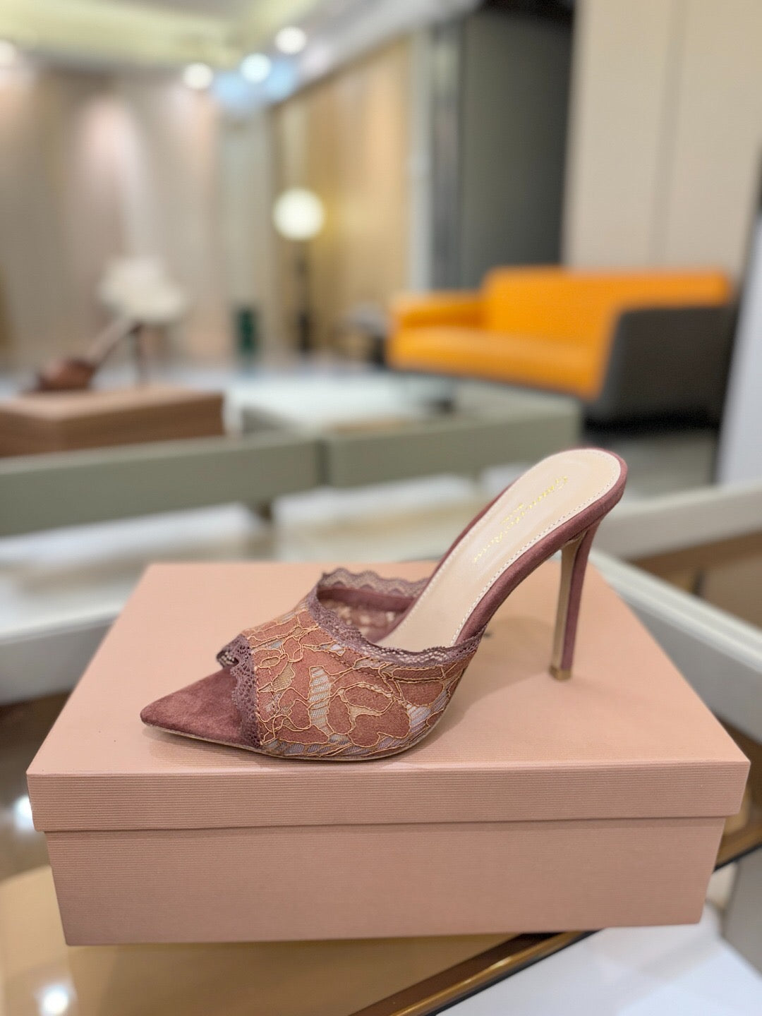 GIANVITO ROSSI 26S HEELED SANDALS 105 MM IN PINKISH BROWN SUEDE AND LACE