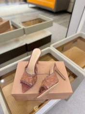 GIANVITO ROSSI 26S HEELED SANDALS 105 MM IN PINKISH BROWN SUEDE AND LACE