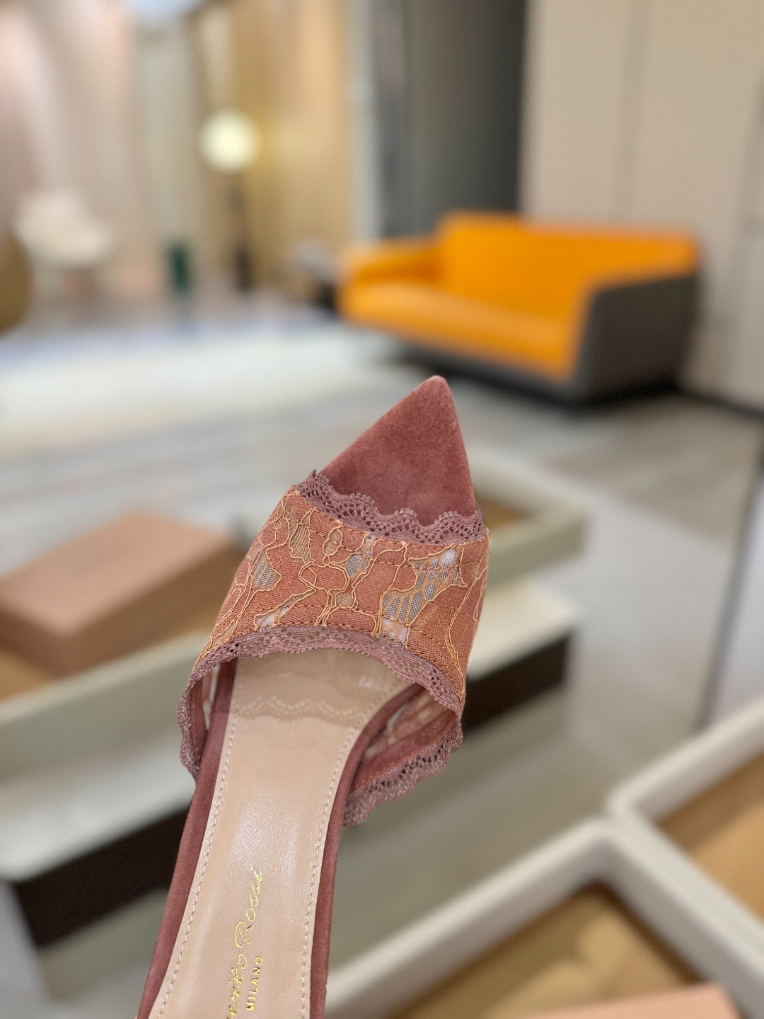 GIANVITO ROSSI 26S HEELED SANDALS 105 MM IN PINKISH BROWN SUEDE AND LACE