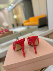 GIANVITO ROSSI 26S HEELED SANDALS 105 MM IN RED SUEDE AND LACE