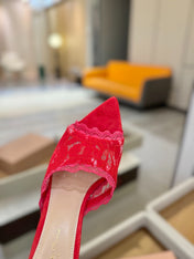 GIANVITO ROSSI 26S HEELED SANDALS 105 MM IN RED SUEDE AND LACE
