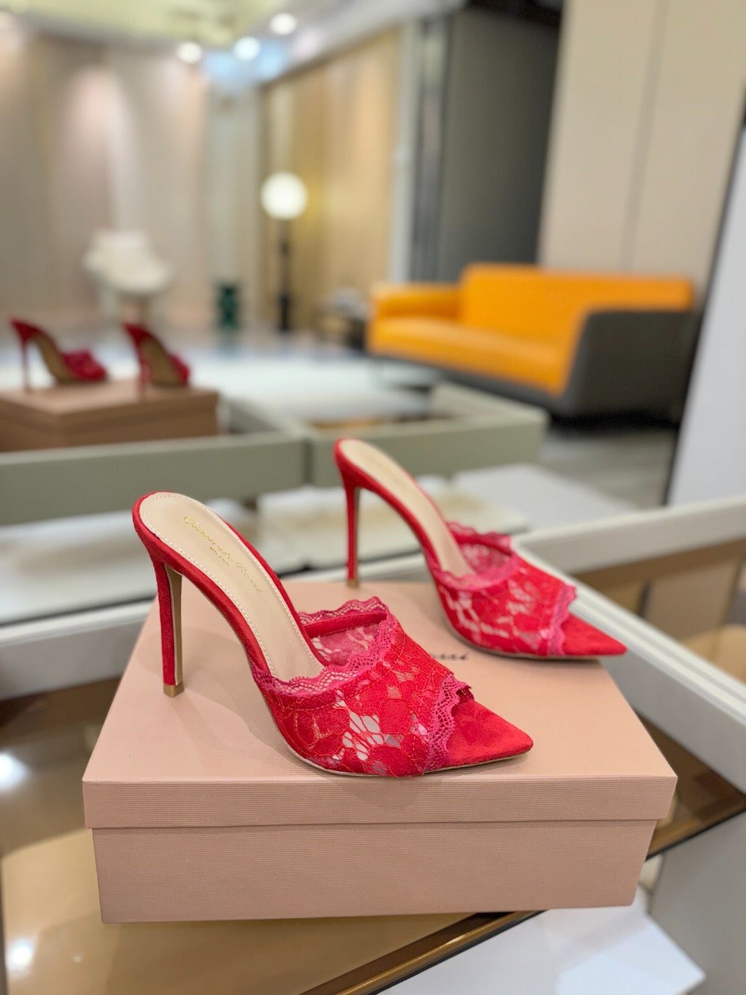 GIANVITO ROSSI 26S HEELED SANDALS 105 MM IN RED SUEDE AND LACE
