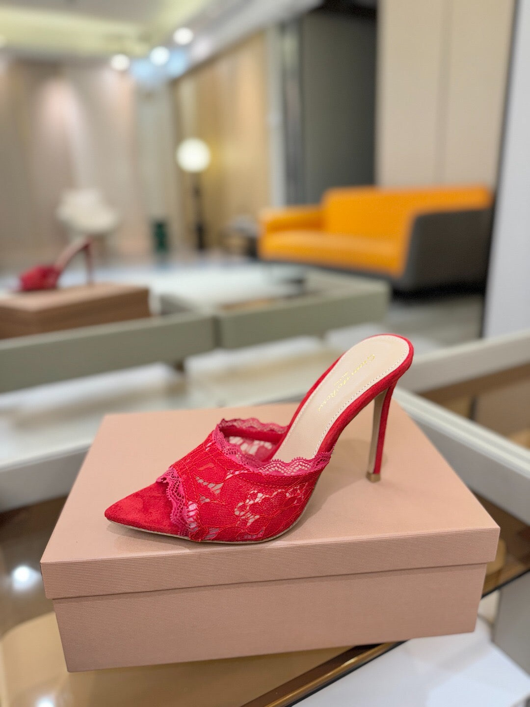 GIANVITO ROSSI 26S HEELED SANDALS 105 MM IN RED SUEDE AND LACE