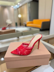 GIANVITO ROSSI 26S HEELED SANDALS 105 MM IN RED SUEDE AND LACE