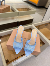 GIANVITO ROSSI 26S HEELED SANDALS 105 MM IN LIGHT BLUE SUEDE AND LACE