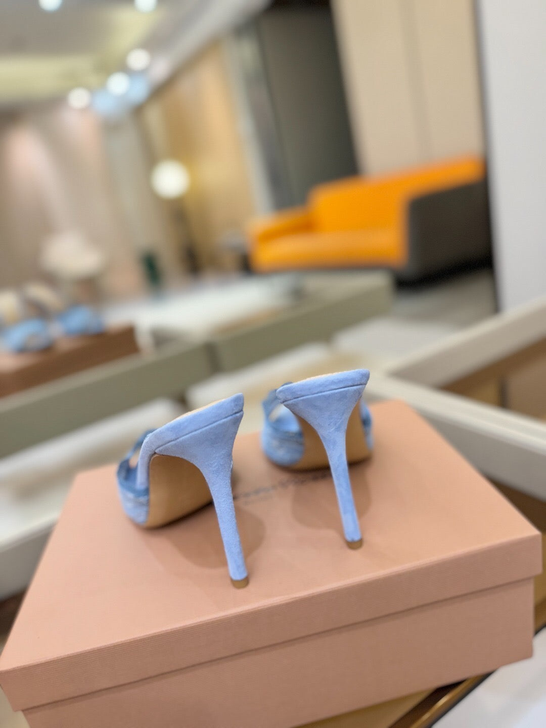 GIANVITO ROSSI 26S HEELED SANDALS 105 MM IN LIGHT BLUE SUEDE AND LACE