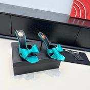 YSL 26S HEELED SANDALS 105 MM IN TIFFANY BLUE SATIN