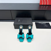 YSL 26S HEELED SANDALS 105 MM IN TIFFANY BLUE SATIN